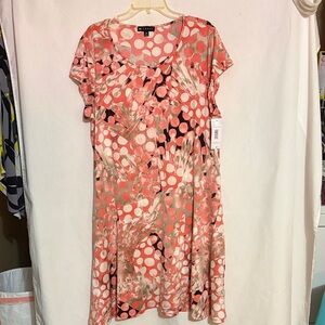 N Touch Coral Polka Dot & Abstract Print Dress, Size 2X, NWT, MAKE AN OFFER!!!